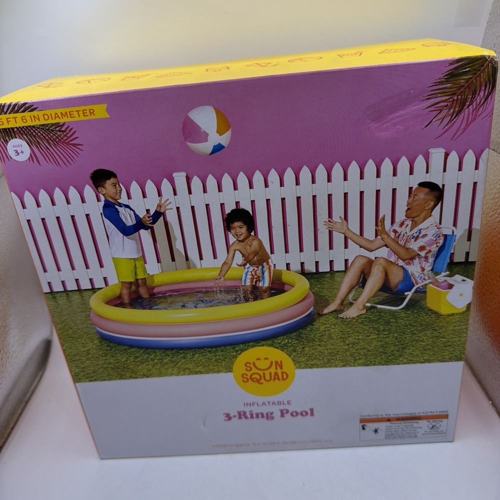 Sun Squad 3-Ring Inflatable Pool Vinyl Multicolor Round 5 ft 6‎ in Diameter
